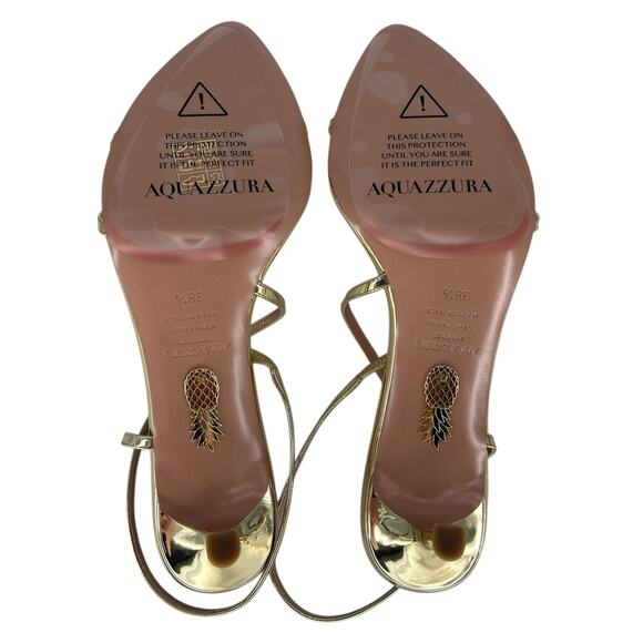 Aquazzura Tease Soft Gold Leather Kitten Heel Sandals Size 38.5 - Picture 15 of 15